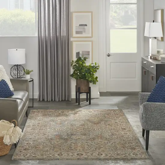 Ivory Blue And Orange Floral Distressed Area Rug Photo 6