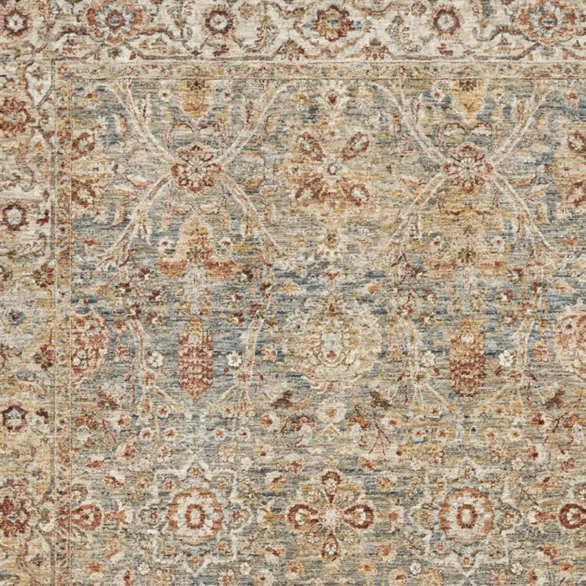 Ivory Blue And Orange Floral Distressed Area Rug Photo 7
