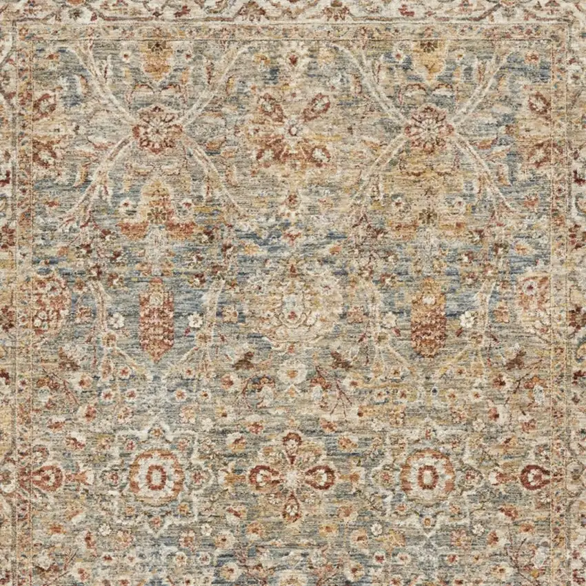 Ivory Blue And Orange Floral Distressed Area Rug Photo 2