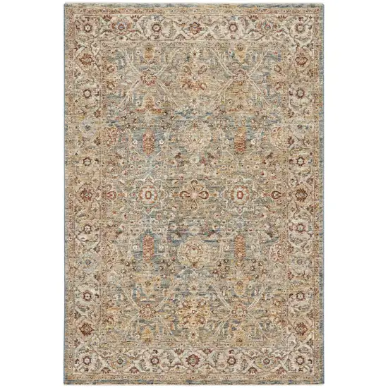 Ivory Blue And Orange Floral Distressed Area Rug Photo 4