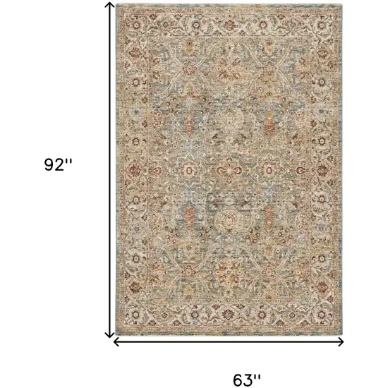 Ivory Blue And Orange Floral Distressed Area Rug Photo 3
