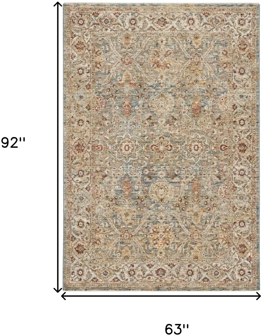Ivory Blue And Orange Floral Distressed Area Rug Photo 3