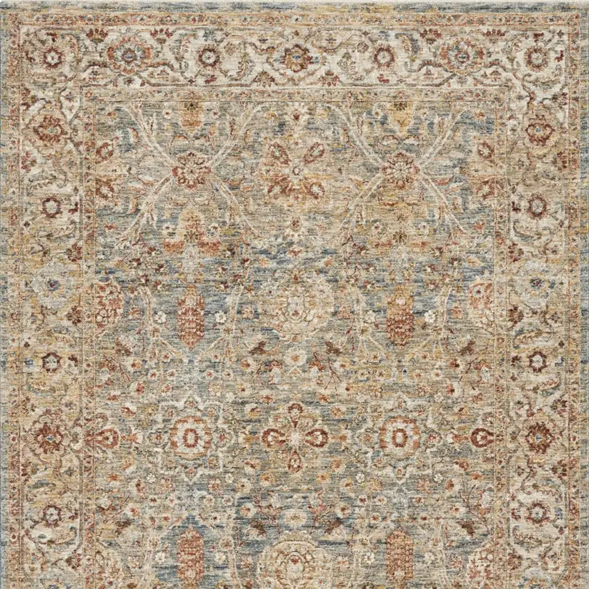 Ivory Blue And Orange Floral Distressed Area Rug Photo 7