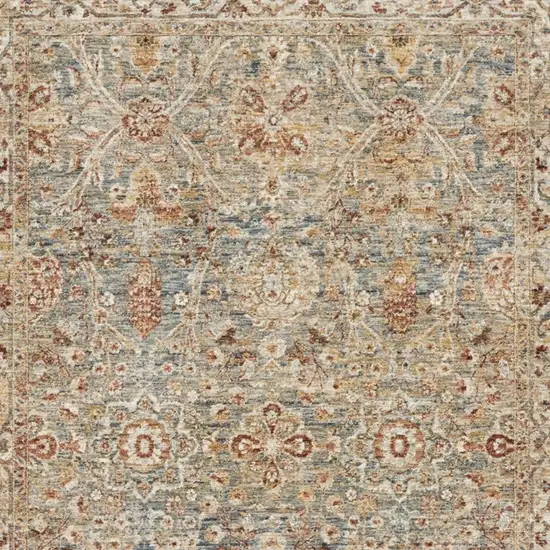 Ivory Blue And Orange Floral Distressed Area Rug Photo 3