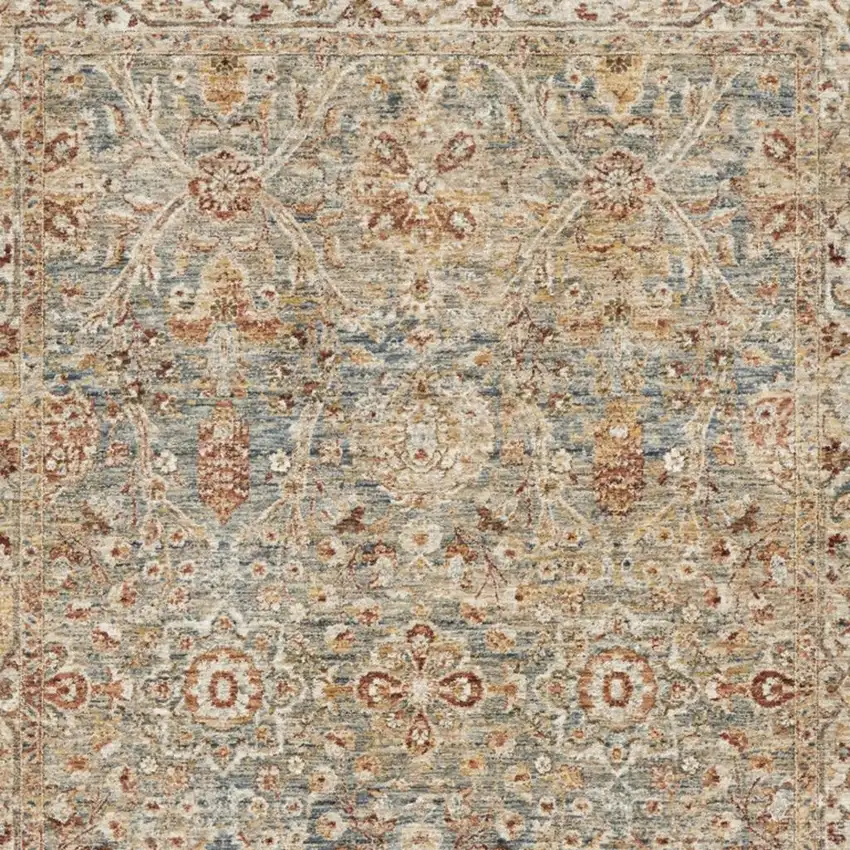 Ivory Blue And Orange Floral Distressed Area Rug Photo 3