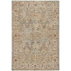 Photo of Ivory Blue And Orange Floral Distressed Area Rug