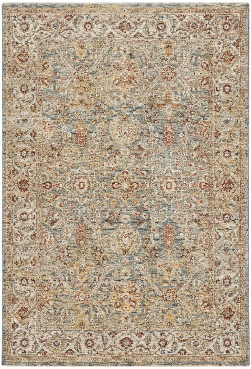 Ivory Blue And Orange Floral Distressed Area Rug Photo 8
