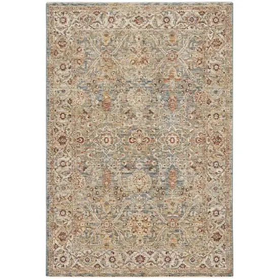 Ivory Blue And Orange Floral Distressed Area Rug Photo 8