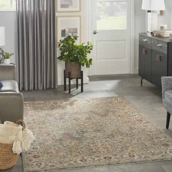 Ivory Blue And Orange Floral Distressed Area Rug Photo 5