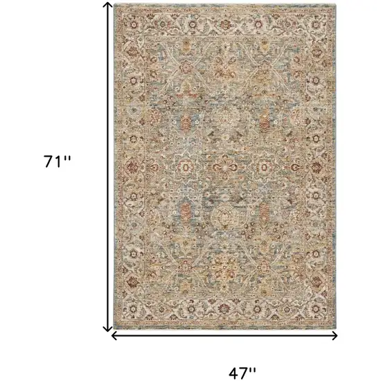 Ivory Blue And Orange Floral Distressed Area Rug Photo 3