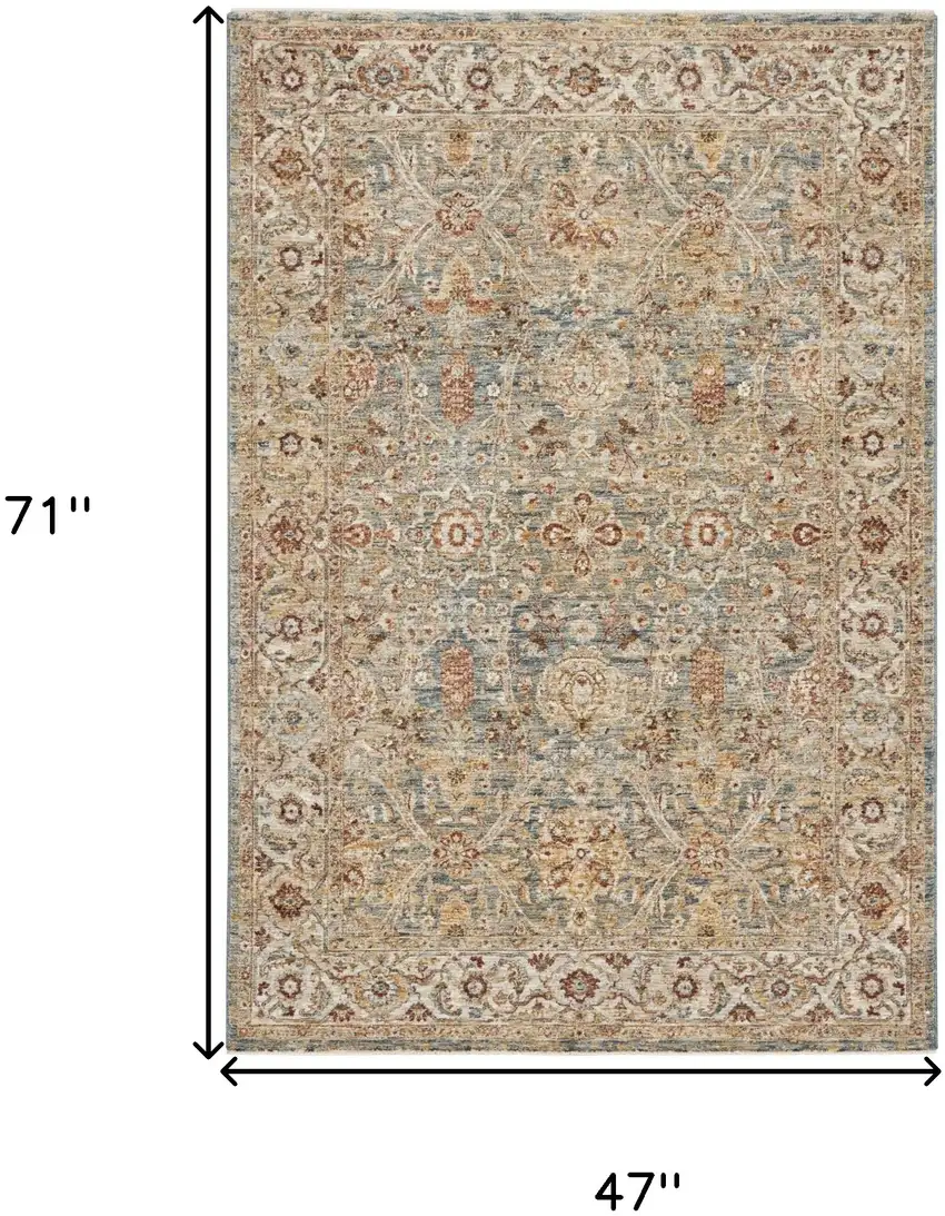 Ivory Blue And Orange Floral Distressed Area Rug Photo 3