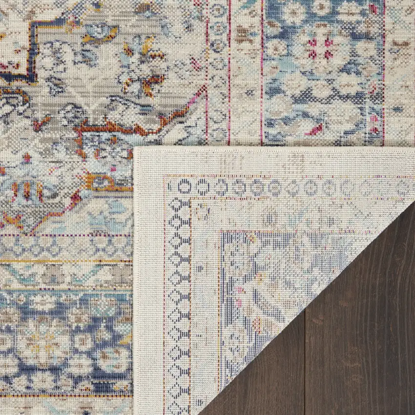 Ivory Blue And Orange Floral Distressed Area Rug Photo 2