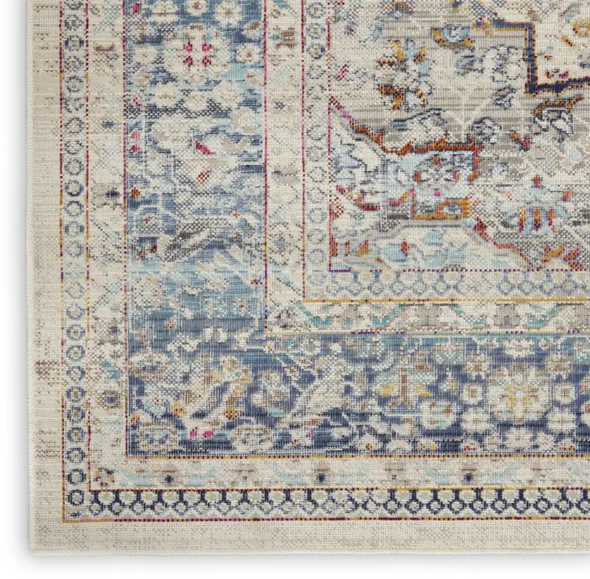 Ivory Blue And Orange Floral Distressed Area Rug Photo 8