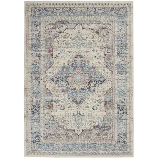 Ivory Blue And Orange Floral Distressed Area Rug Photo 1