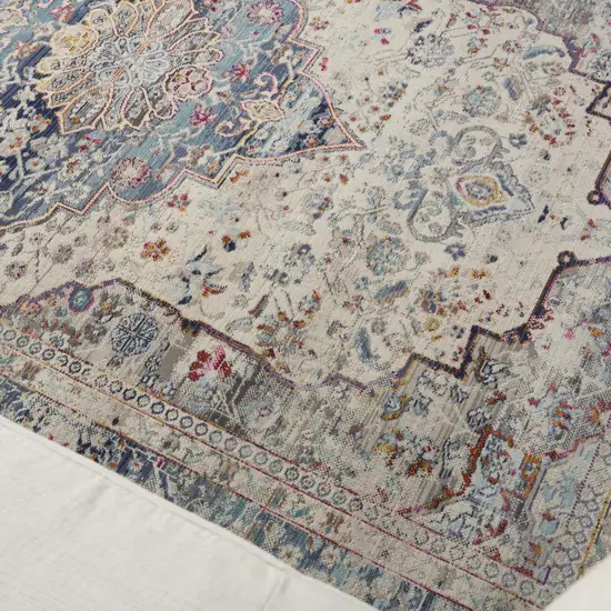 Ivory Blue And Orange Floral Distressed Area Rug Photo 9