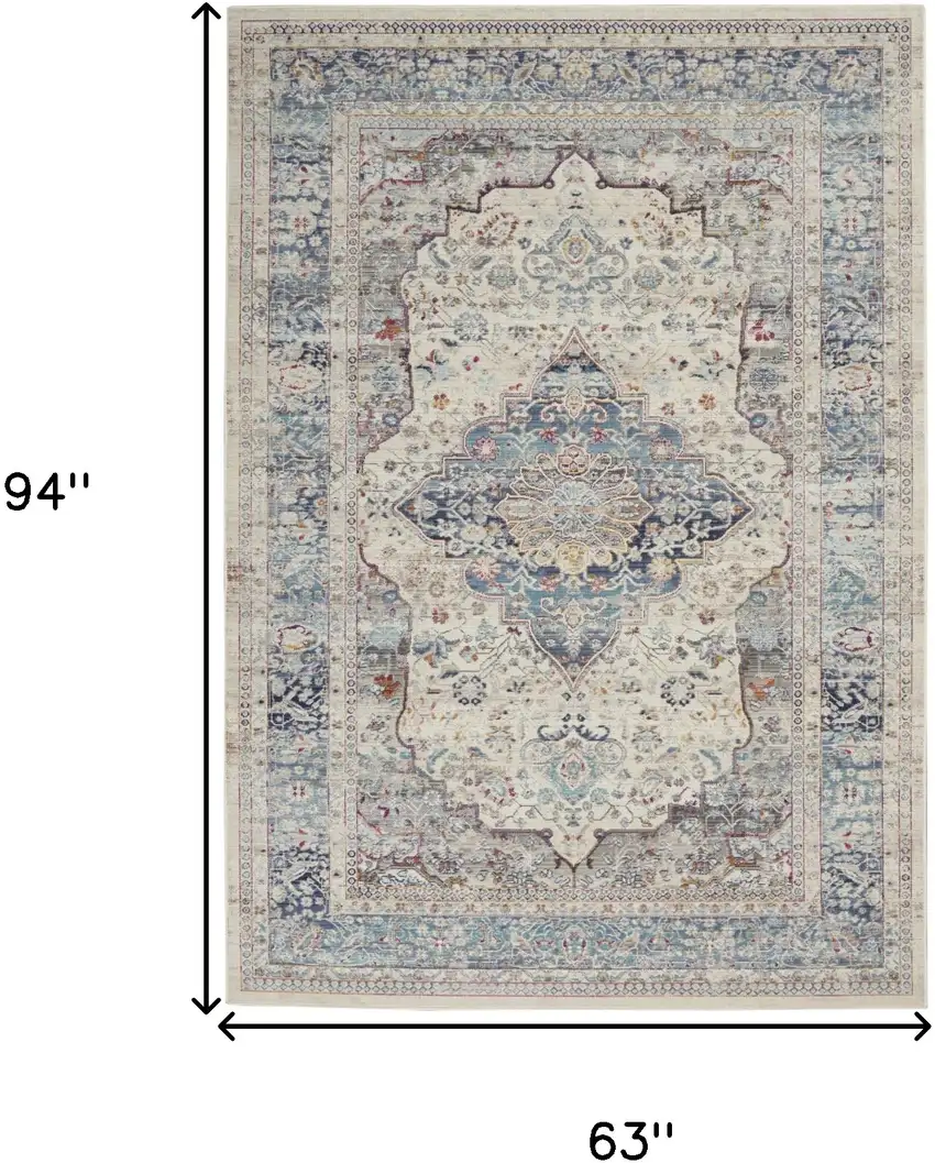 Ivory Blue And Orange Floral Distressed Area Rug Photo 3