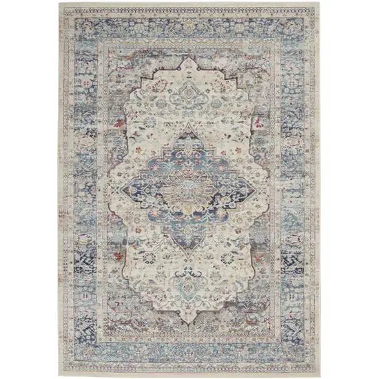 Ivory Blue And Orange Floral Distressed Area Rug Photo 1
