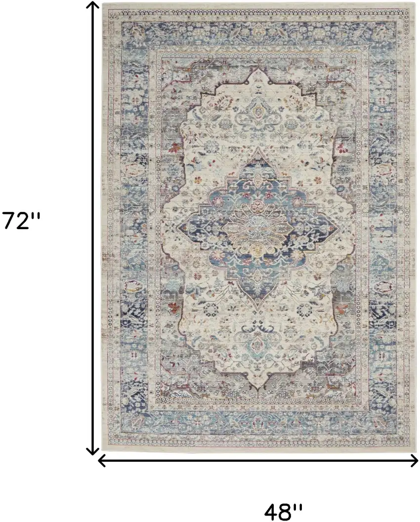 Ivory Blue And Orange Floral Distressed Area Rug Photo 3