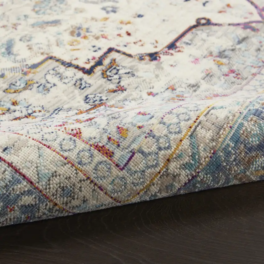 Ivory Blue And Orange Floral Distressed Area Rug Photo 5