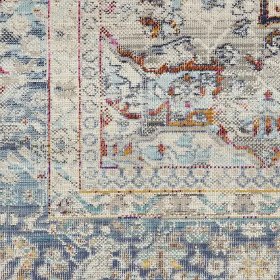 Ivory Blue And Orange Floral Distressed Area Rug Photo 8