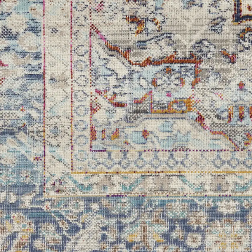 Ivory Blue And Orange Floral Distressed Area Rug Photo 8