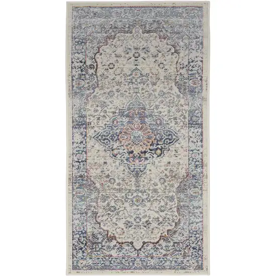 Ivory Blue And Orange Floral Distressed Area Rug Photo 1
