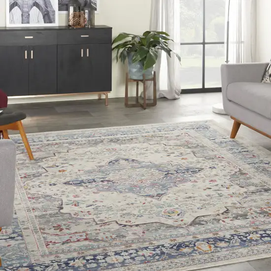 Ivory Blue And Orange Floral Medallion Distressed Non Skid Area Rug Photo 3