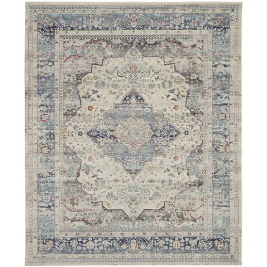 Ivory Blue And Orange Floral Medallion Distressed Non Skid Area Rug Photo 2