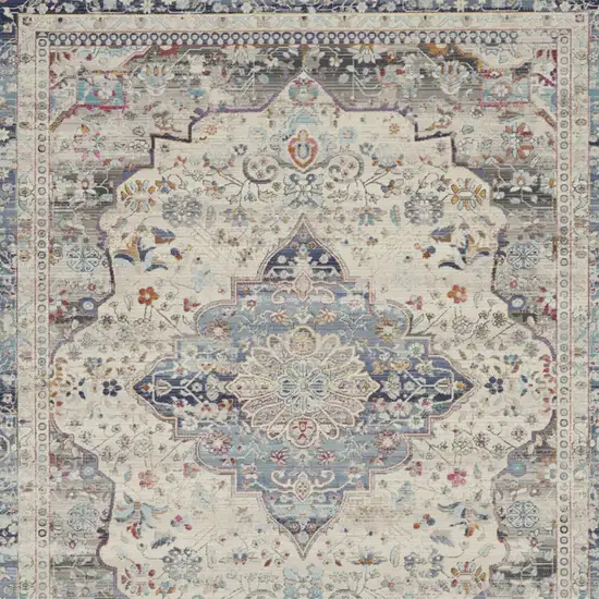 Ivory Blue And Orange Floral Medallion Distressed Non Skid Area Rug Photo 8