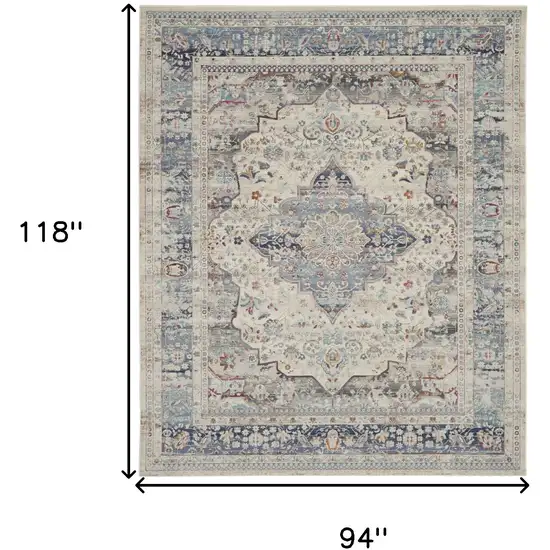 Ivory Blue And Orange Floral Medallion Distressed Non Skid Area Rug Photo 3