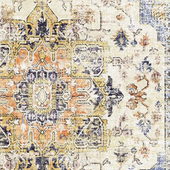 Ivory Blue And Orange Medallion Washable Area Rug Photo 4