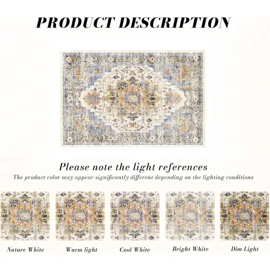 Ivory Blue And Orange Medallion Washable Area Rug Photo 9