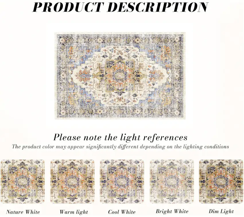 Ivory Blue And Orange Medallion Washable Area Rug Photo 9