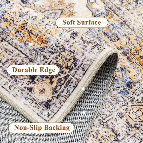 Ivory Blue And Orange Medallion Washable Area Rug Photo 9