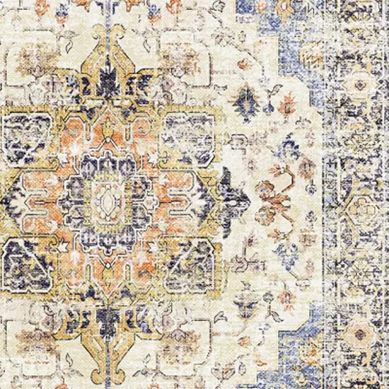 Ivory Blue And Orange Medallion Washable Area Rug Photo 5