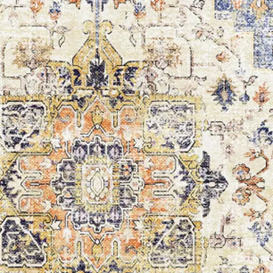 Ivory Blue And Orange Medallion Washable Area Rug Photo 4