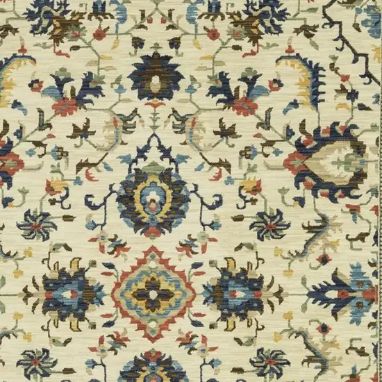 Ivory Blue And Orange Oriental Area Rug With Fringe Photo 7