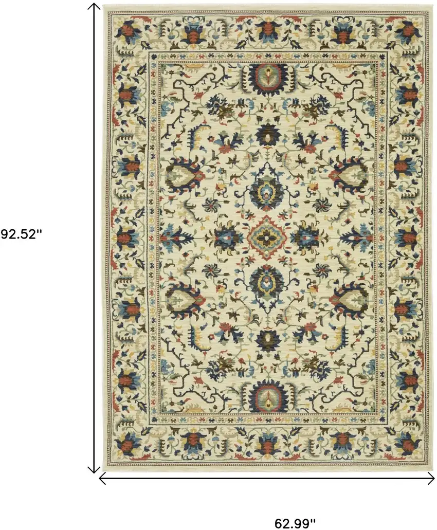 Ivory Blue And Orange Oriental Area Rug With Fringe Photo 3