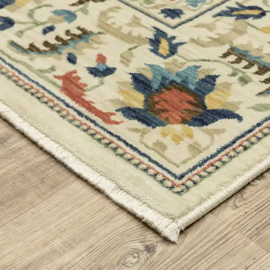 Ivory Blue And Orange Oriental Area Rug With Fringe Photo 8