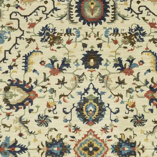Ivory Blue And Orange Oriental Area Rug With Fringe Photo 7