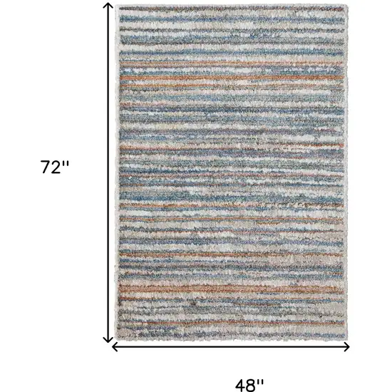 Ivory Blue And Orange Striped Power Loom Stain Resistant Area Rug Photo 10