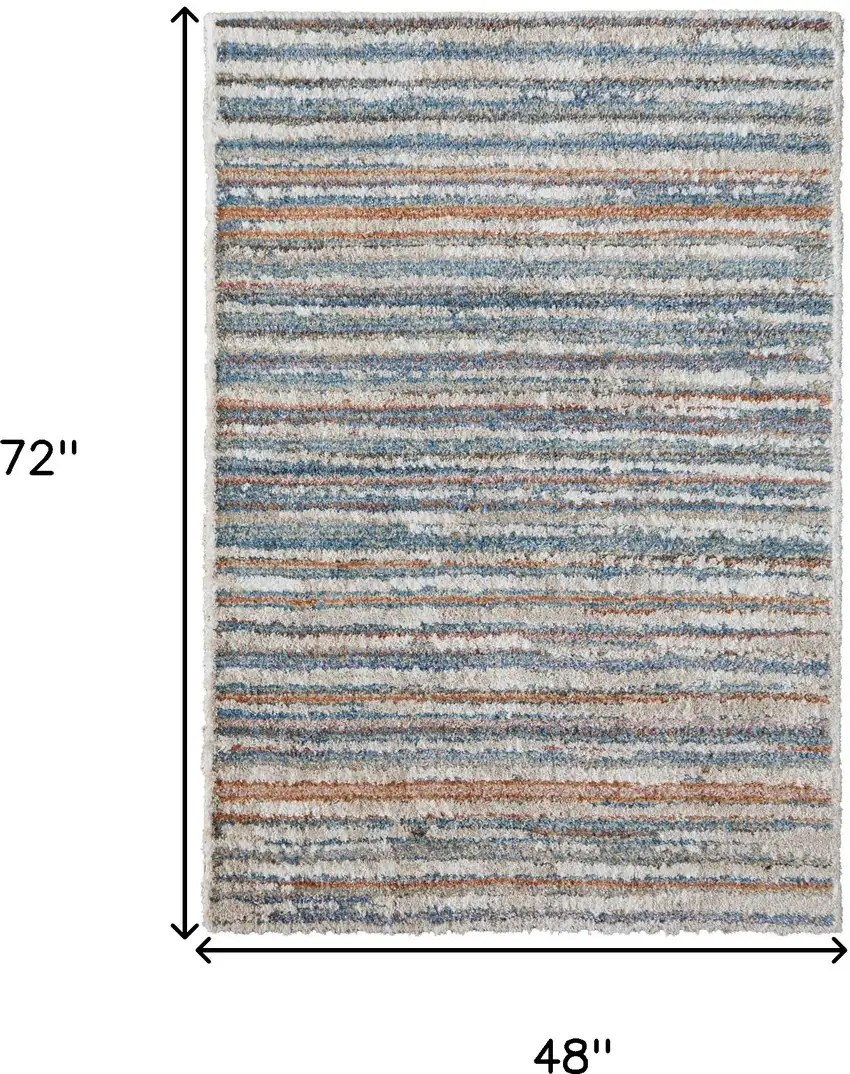 Ivory Blue And Orange Striped Power Loom Stain Resistant Area Rug Photo 10