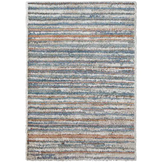 Ivory Blue And Orange Striped Power Loom Stain Resistant Area Rug Photo 1