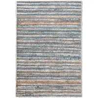 Photo of Ivory Blue And Orange Striped Power Loom Stain Resistant Area Rug