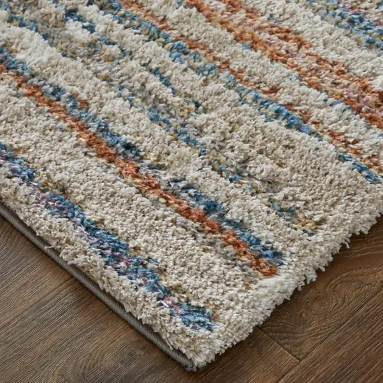 Ivory Blue And Orange Striped Power Loom Stain Resistant Area Rug Photo 3