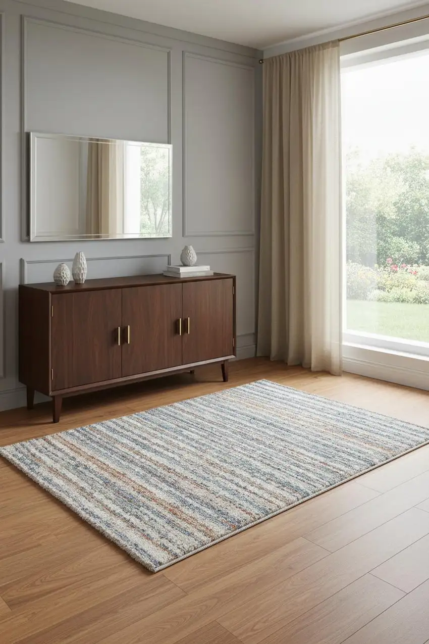 Ivory Blue And Orange Striped Power Loom Stain Resistant Area Rug Photo 1