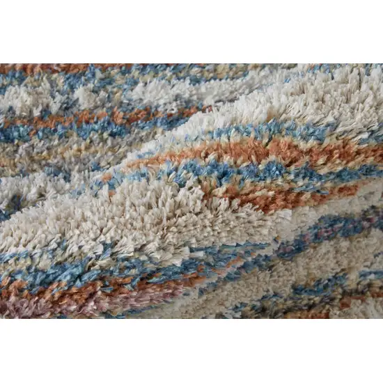 Ivory Blue And Orange Striped Power Loom Stain Resistant Area Rug Photo 9