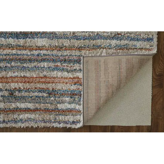 Ivory Blue And Orange Striped Power Loom Stain Resistant Area Rug Photo 4