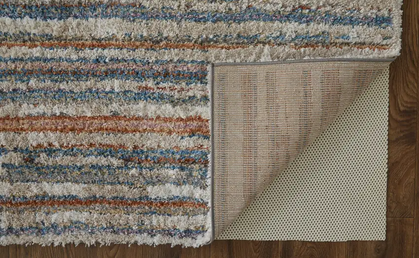 Ivory Blue And Orange Striped Power Loom Stain Resistant Area Rug Photo 4