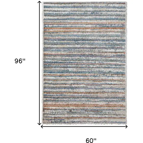 Ivory Blue And Orange Striped Power Loom Stain Resistant Area Rug Photo 10